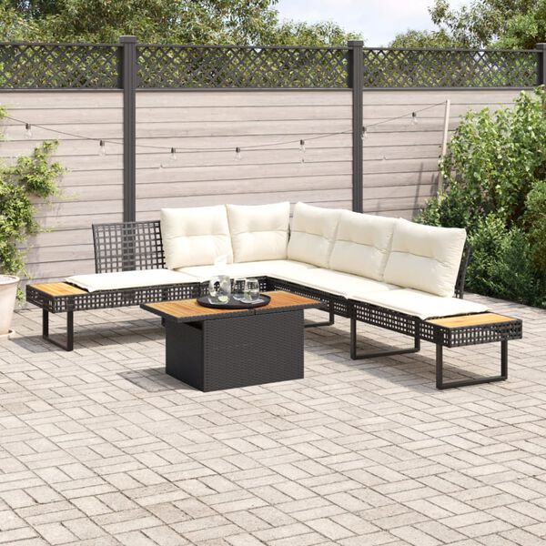 vidaXL Salon de jardin avec coussins 2 pcs noir r&eacute;sine tress&eacute;e acacia