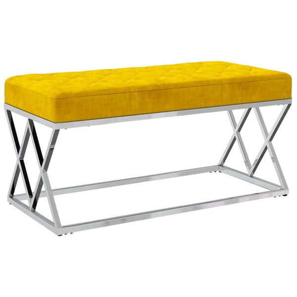 vidaXL Banc Jaune moutarde Velours et acier inoxydable