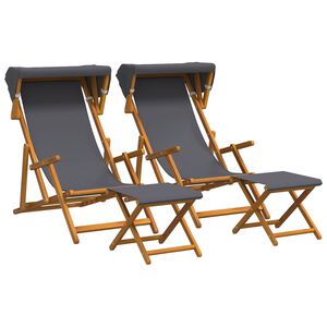 vidaXL Chaise Longue 4 pcs 3 Position Bois d'eucalyptus massif Gris