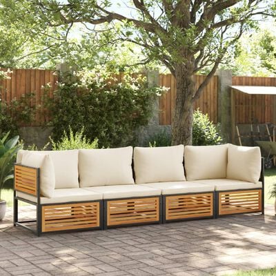 vidaXL Salon de jardin avec coussins 4 pcs bois d'acacia massif