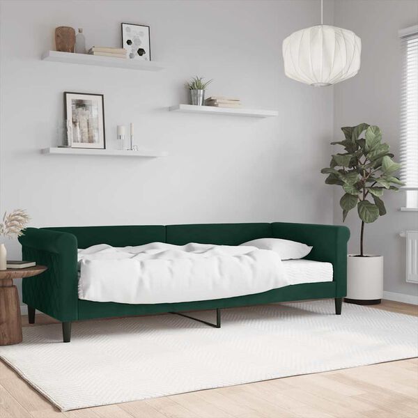 vidaXL Lit de jour avec matelas vert fonc&eacute; 80x200 cm velours