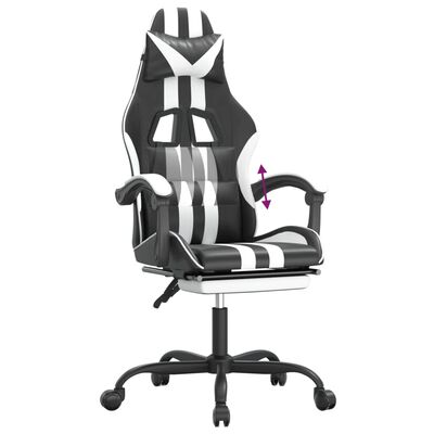 vidaXL Chaise de jeu avec repose-pied Noir et blanc Similicuir