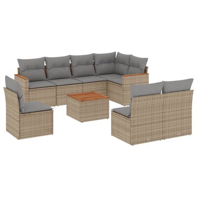 vidaXL Salon de jardin avec coussins 9pcs mélange beige résine tressée