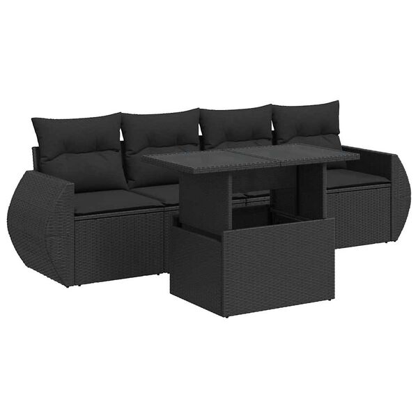 vidaXL Salon de jardin 5 pcs avec coussins noir r&eacute;sine tress&eacute;e