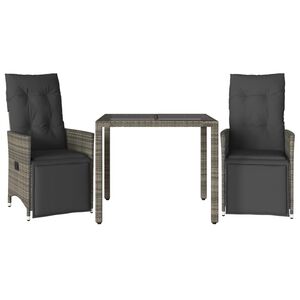 vidaXL Ensemble de bistro de jardin 3 pcs coussins gris poly rotin