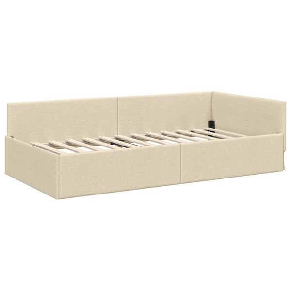 vidaXL Cadre de lit d'angle Crème 90 cm x 200 cm Velours