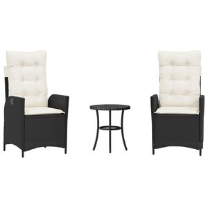 vidaXL Ensemble de bistro 3 pcs avec coussins noir r&eacute;sine tress&eacute;e