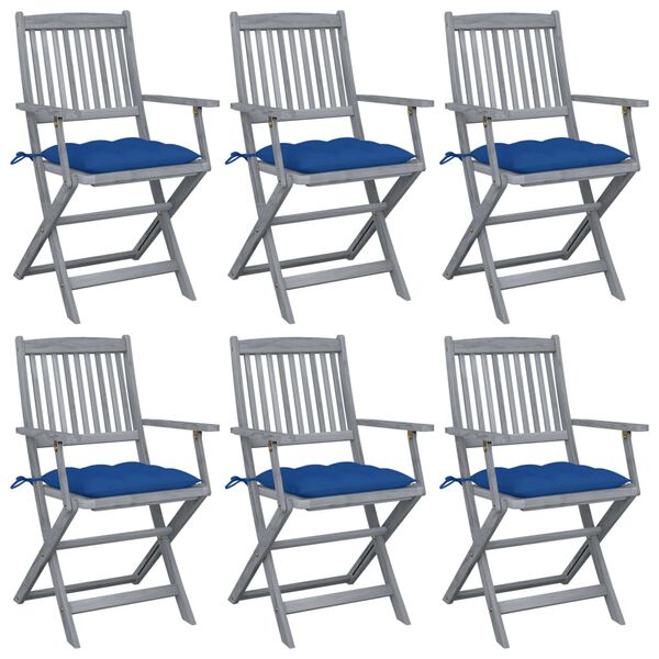 vidaXL Chaises pliables d'ext&eacute;rieur lot de 6 et coussins Bois d'acacia