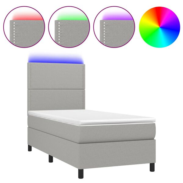 vidaXL Sommier &agrave; lattes de lit avec matelas et LED Gris clair 90x190cm