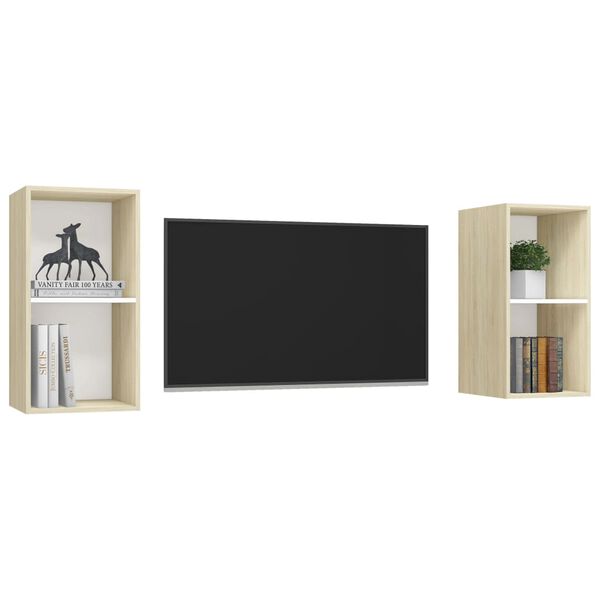 vidaXL Meubles TV muraux 2 pcs Blanc et chêne sonoma Bois d'ingénierie