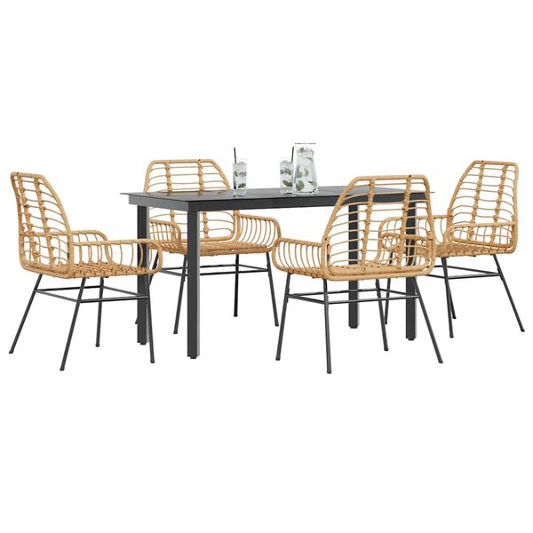 vidaXL Ensemble &agrave; manger jardin 5pcs marron poly rotin verre