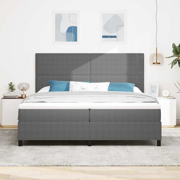 vidaXL Lit &agrave; ressort LED Gris clair et blanc 200 x 200 cm