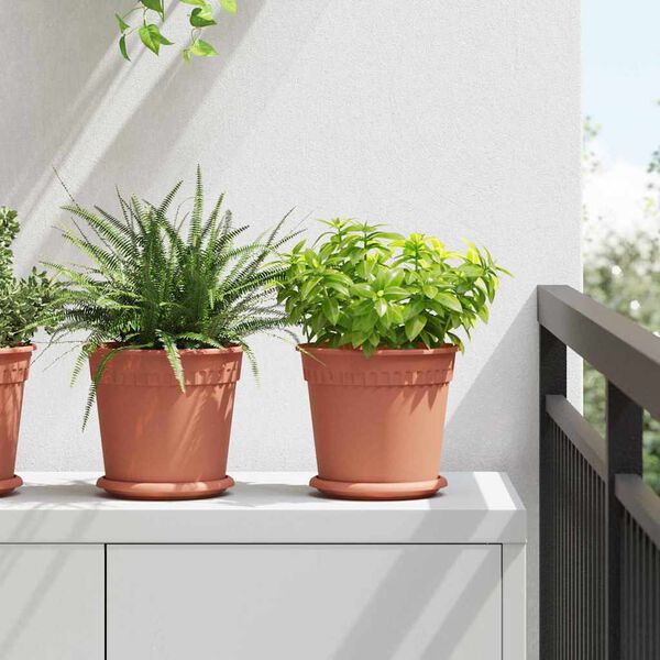 vidaXL Pot &agrave; fleurs rond 24 pcs Rouge brique &Oslash; 19 x 16 cm Plastique