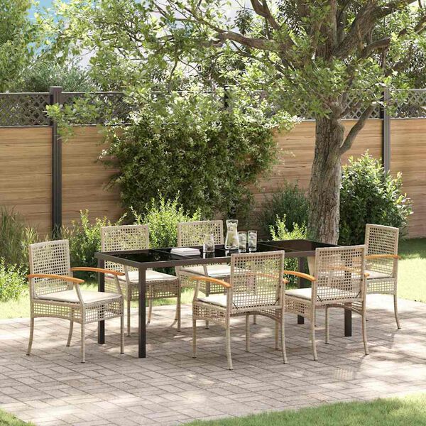 vidaXL Ensemble de salle &agrave; manger pour jardin 7 pcs Beige polyrotin