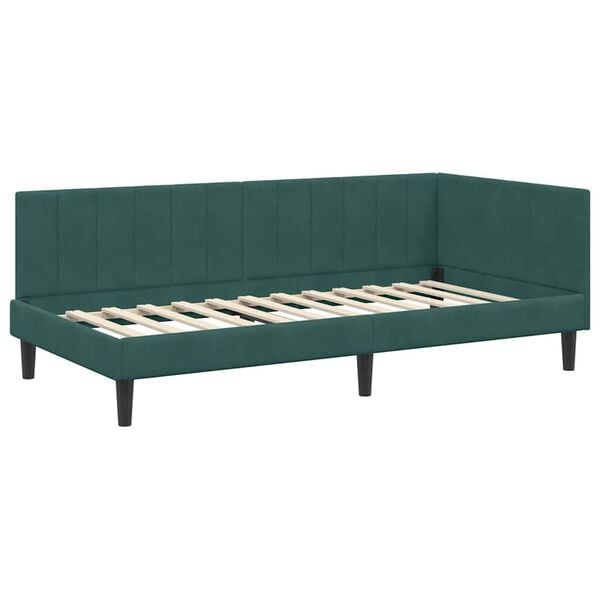 vidaXL Cadre de lit d'angle Vert fonc&eacute; 90 cm x 200 cm Velours