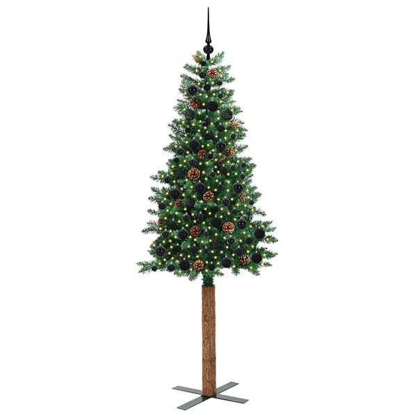 vidaXL Sapin de Noël mince Vert 210 cm PVC et bois de pin massif