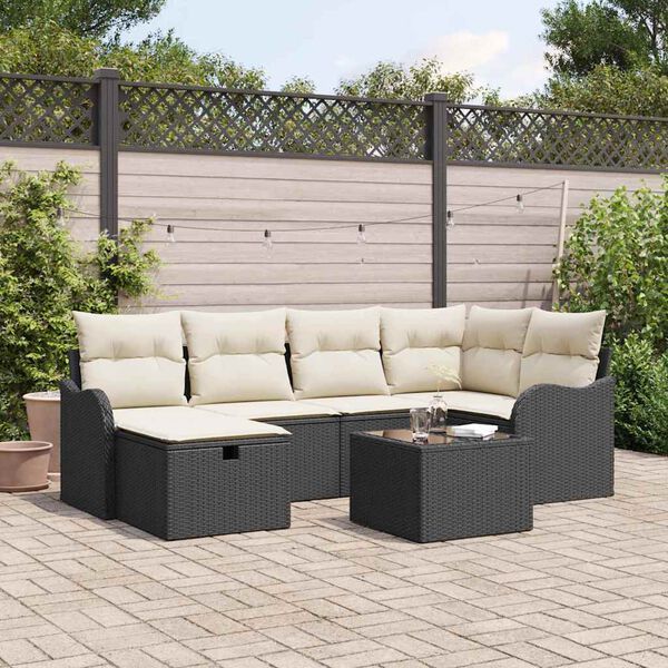 vidaXL Ensemble de canap&eacute; de jardin avec coussin 7 pcs Noir Poly rotin