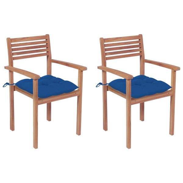vidaXL Chaises de jardin lot de 2 et coussins bleu Bois de teck massif