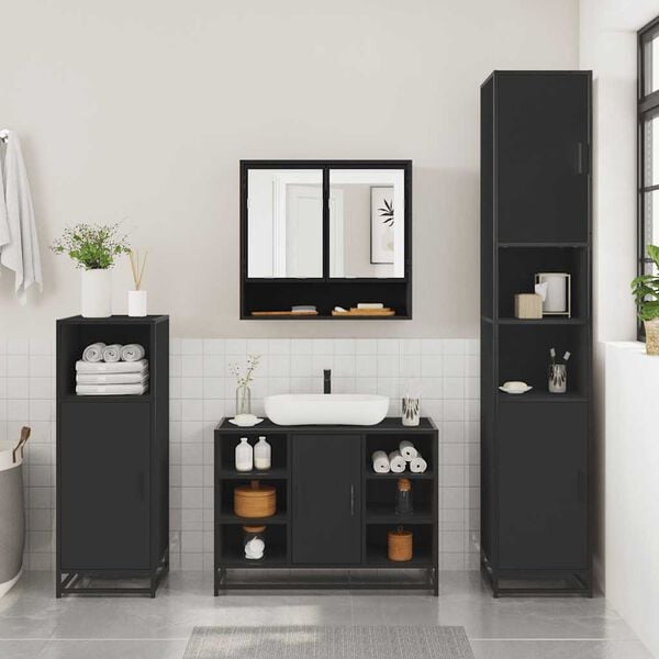 vidaXL Ensemble de meubles salle de bain 2 pcs noir bois d'ing&eacute;nierie