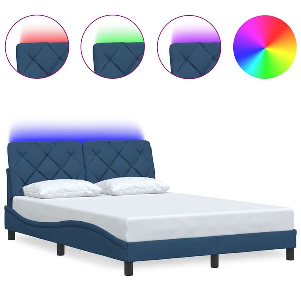 vidaXL Cadre de lit avec LED sans matelas bleu 140x200 cm tissu