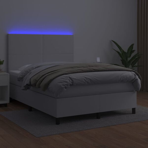 vidaXL Sommier &agrave; lattes de lit avec matelas et LED Blanc 140x190 cm