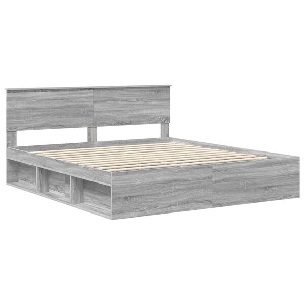 vidaXL Cadre de lit Gris Sonoma 200 x 200 cm Bois d'ing&eacute;nierie