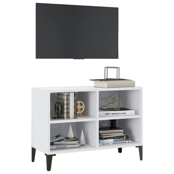 vidaXL Meuble TV avec pieds en m&eacute;tal Blanc 69,5x30x50 cm