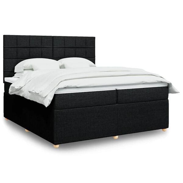 vidaXL Sommier &agrave; lattes de lit avec matelas Noir 200x200 cm Tissu