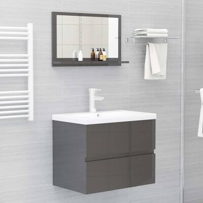 vidaXL Miroir de salle de bain Gris brillant 60x10,5x37 cm Aggloméré