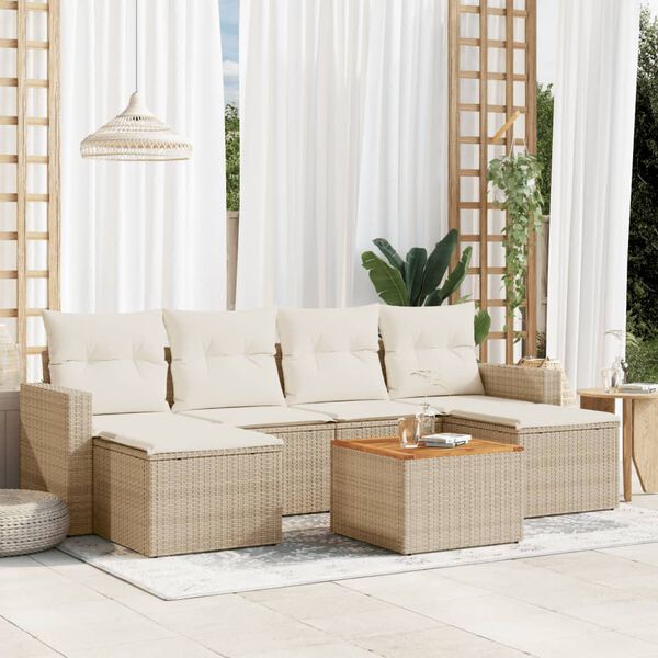 vidaXL Salon de jardin avec coussins 7 pcs beige r&eacute;sine tress&eacute;e