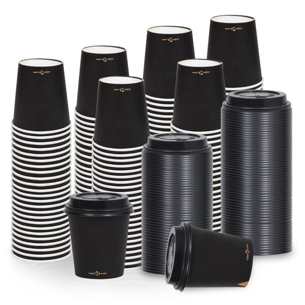 vidaXL Tasses &agrave; caf&eacute; en papier avec couvercles 200 ml 250 pcs Noir