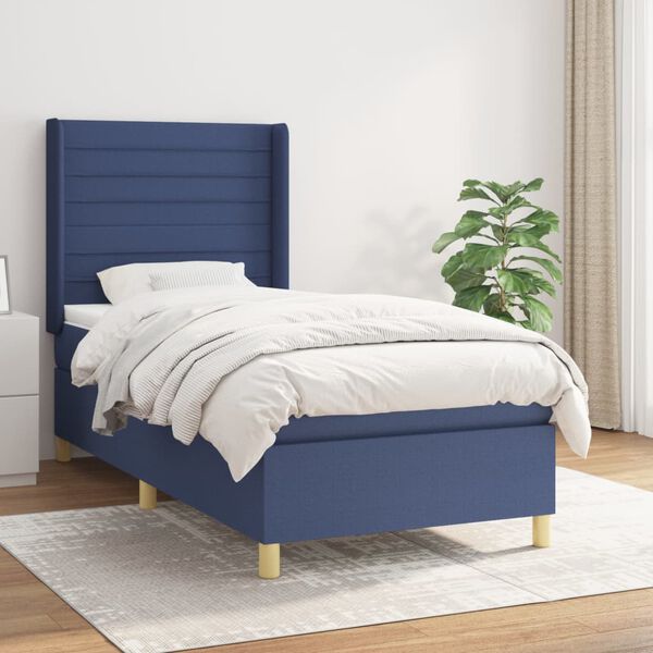 vidaXL Sommier &agrave; lattes de lit avec matelas Bleu 100x200 cm Tissu