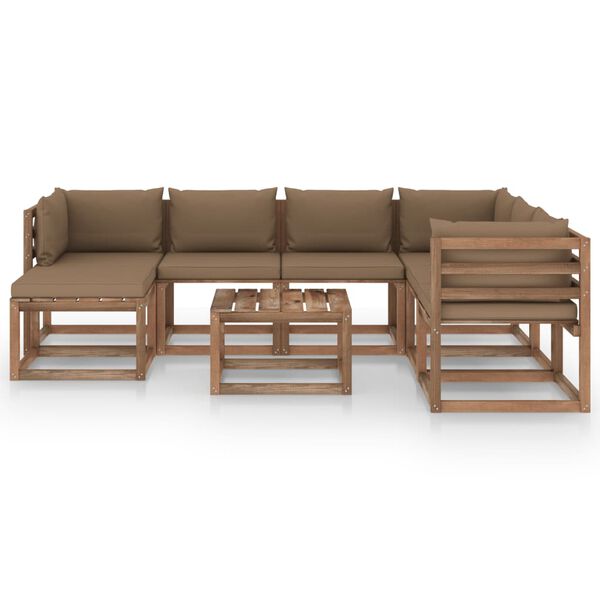 vidaXL Salon de jardin 8 pcs avec coussins Taupe