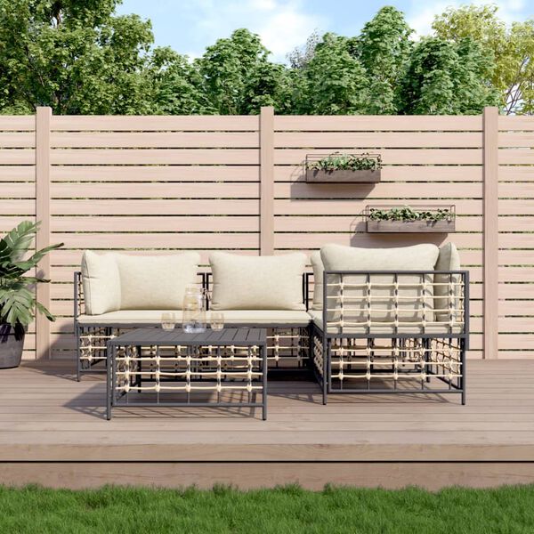 vidaXL Salon de jardin 5 pcs avec coussins anthracite résine tressée