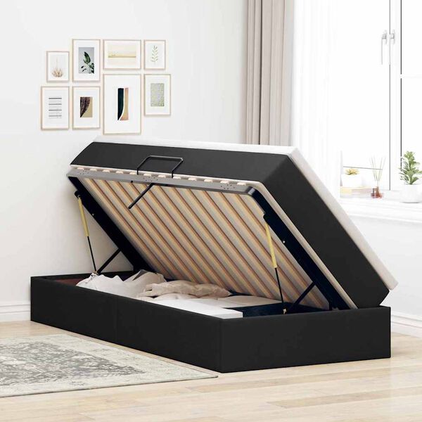 vidaXL Lit avec rangement et matelas Noir 100 x 200 cm Polyester