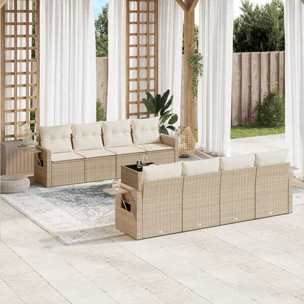 vidaXL Salon de jardin avec coussins 9 pcs beige r&eacute;sine tress&eacute;e
