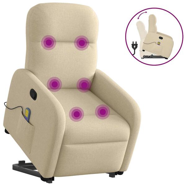 vidaXL Fauteuil inclinable de massage Cr&egrave;me Tissu