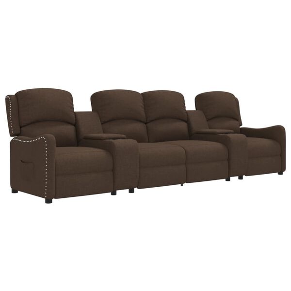 vidaXL Fauteuil inclinable avec porte-gobelets 4 places Marron Tissu