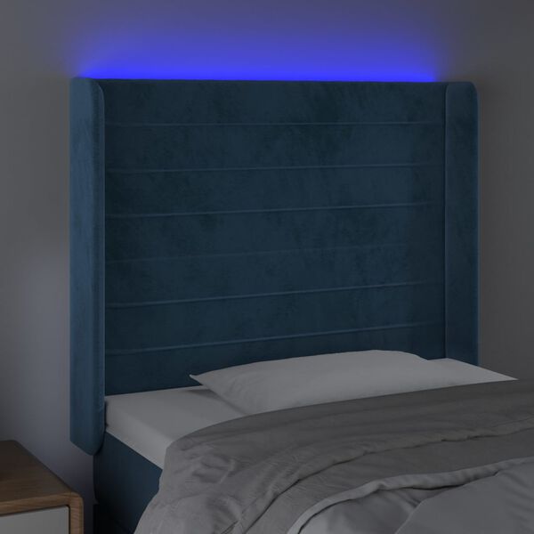 vidaXL T&ecirc;te de lit &agrave; LED Bleu fonc&eacute; 83x16x118/128 cm Velours