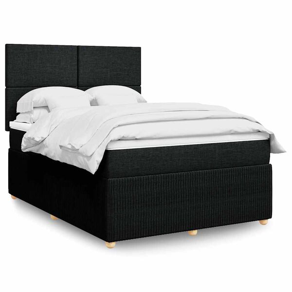 vidaXL Sommier &agrave; lattes de lit avec matelas Noir 140x200 cm Tissu