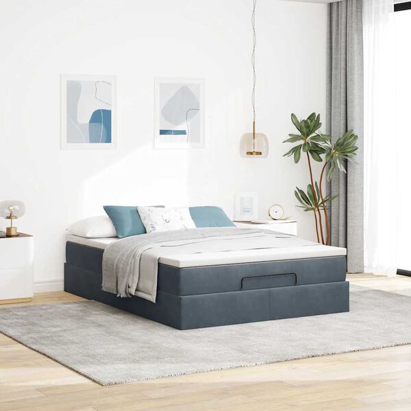 vidaXL Cadre de lit ottoman avec matelas gris fonc&eacute; 140x190 cm velours