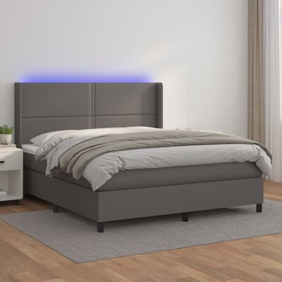 vidaXL Sommier à lattes de lit matelas LED Gris 160x200 cm Similicuir