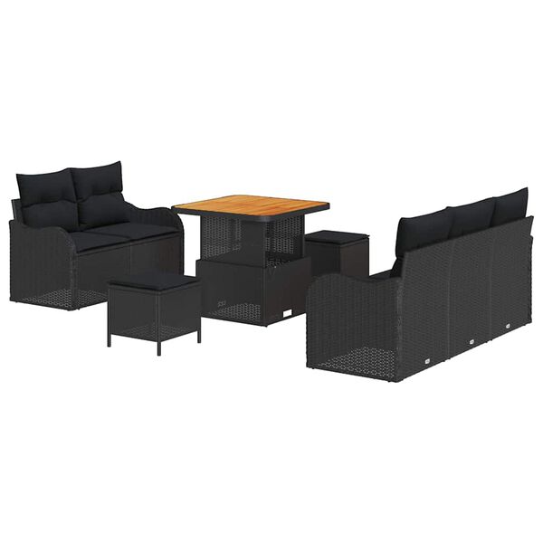 vidaXL Ensemble de canap&eacute; de jardin 8 pcs Noir 80 x 80 x 71 cm