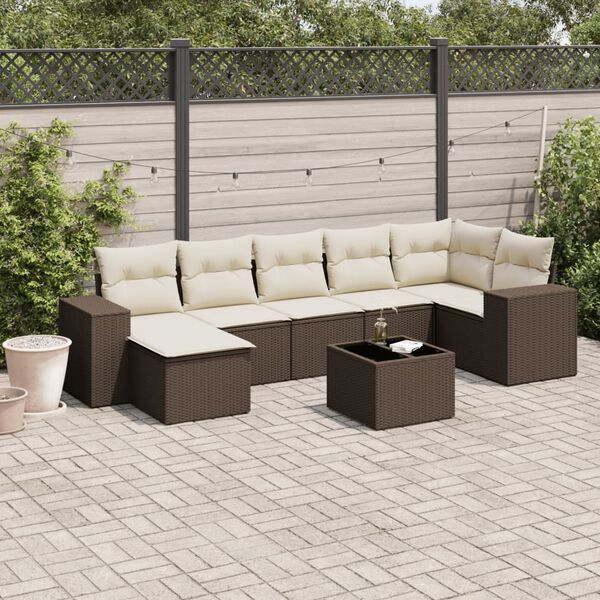 vidaXL Salon de jardin 8 pcs avec coussins marron r&eacute;sine tress&eacute;e