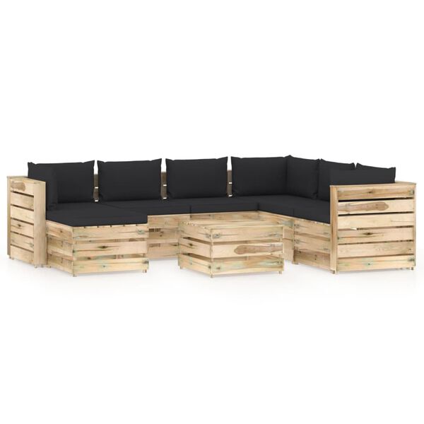 vidaXL Salon de jardin 8 pcs avec coussins Bois impr&eacute;gn&eacute; de vert