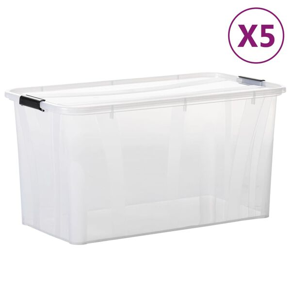 vidaXL Bo&icirc;tes de rangement avec couvercles 5 pcs Transparent 80 L