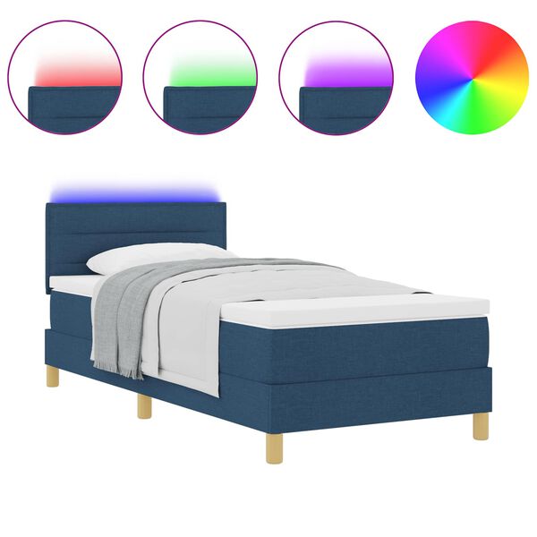 vidaXL Lit &agrave; ressort LED avec matelas Bleu 80 x 200 cm tissu
