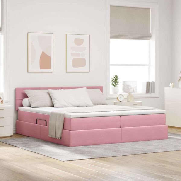 vidaXL Lit de Rangement avec matelas avec t&ecirc;te de lit Rose 90 x 200 cm