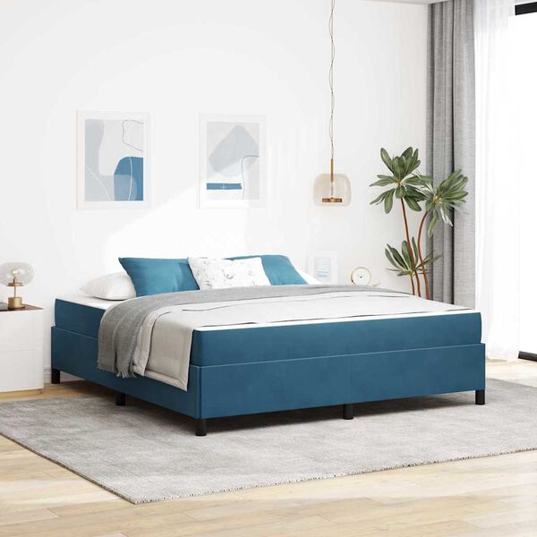 vidaXL Cadre de lit avec matelas Bleu fonc&eacute; 180 x 200 cm tissu