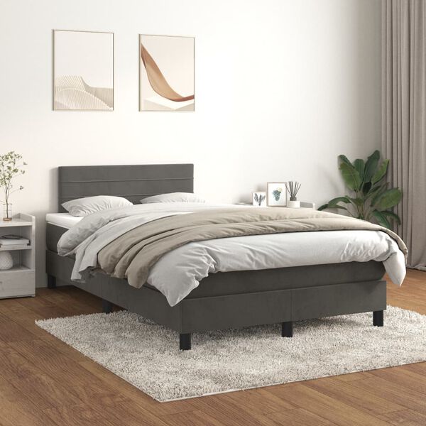 vidaXL Sommier &agrave; lattes de lit et matelas Gris fonc&eacute; 120x200cm Velours